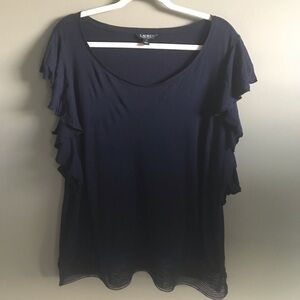 LRL navy blue flutter sleeve top 2x